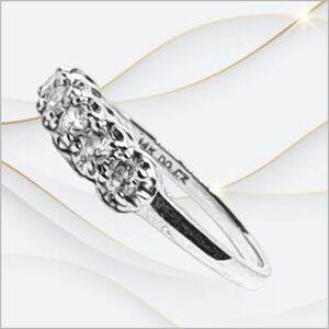 Solid 14k White Gold DQ CZ Ring with 5 Round CZ Stones